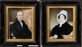 American School, 19th Century      Pair of Miniature Portraits of a Man and Woman