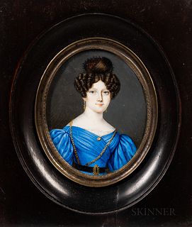 American School, 19th Century      Miniature Portrait of a Woman in a Blue Gown