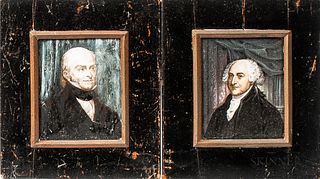 American School, Early 19th Century      Pair of Miniature Portraits of John Adams and John Quincy Adams After Previous Works
