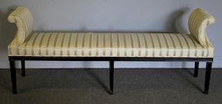 Lacquered and Upholstered Roll Arm Window Bench.