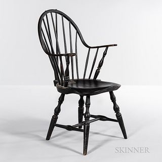 Black-painted Brace-back Continuous-arm Windsor Chair