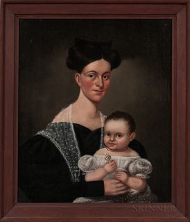 American School, Mid-19th Century      Portrait of a Mother and Child, with Coral Necklace Worn by the Child