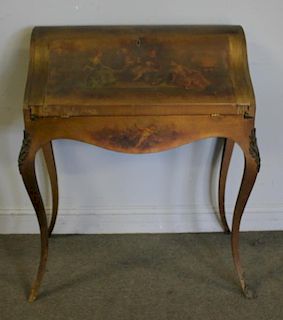 Vernis Martin Paint Decorated & Bombe French Desk.