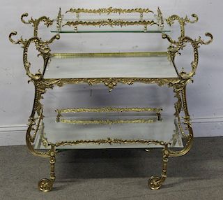 Ornate Brass and Glass Tea Cart.