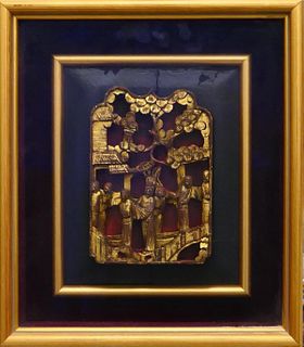 ANTIQUE CHINESE GILT WOOD TEMPLE PLAQUE IN FRAME