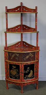 Bamboo Form Lacquered Corner Cabinet with Tambour