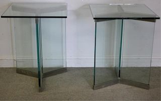 Pair of Steel with Glass Top End Tables.