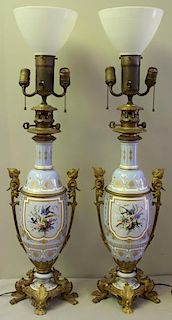 Pair of Bronze Mounted Old Paris Porcelain Lamps.