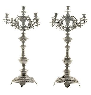 Pair Ornate Silver-Plated Five-Cup