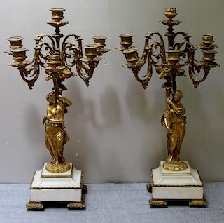 Pair of Neoclassical Style Gilt Bronze Candelabra.