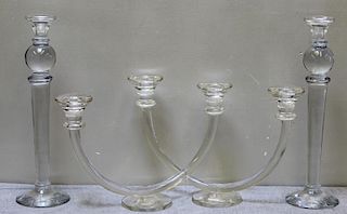 Glass Deco Style Candleabra Set.