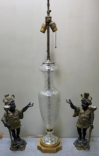 Gut Glass Table Lamp and a Pair of Figural