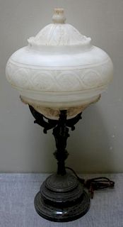 Metal Table Lamp with Alabaster Shade.