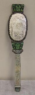Asian Silver and Jade Hand Mirror.