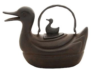 Cast Iron Duck-Form Figural Teapot