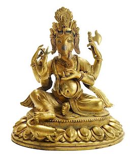 Gilt Bronze Figure of Seated Ganesha