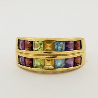 18K Gold Multi-Semi Precious Stone Ring