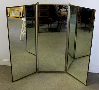 Midcentury French Three Panel Folding Mirror.
