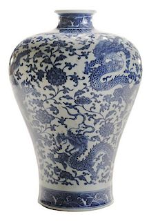 Blue and White Plum-Form Dragon Vase