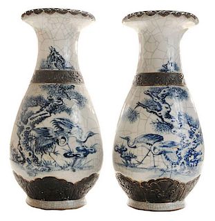 Pair Crackle-Glazed Blue and White