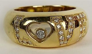 Lady's Chopard 18 Karat Yellow Gold and approx. .29 Carat Diamond Love Happy Diamonds Ring