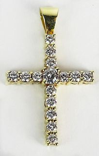 Lady's Mayor's Jewelers approx. 1.65 Carat Round Cut Diamond and 18 Karat Yellow Gold Cross Pendant
