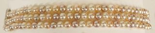 Lady's Triple Strand Champagne Pearl Bracelet with 14 Karat White Gold Clasp