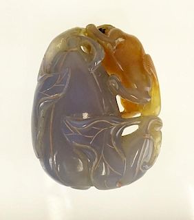 GIA Certified 189.45 Carat 18th Century or Earlier Chinese Violet/Blue and Brown Chalcedony Carving