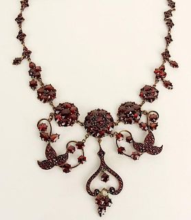 Delicate Victorian Garnet and Silver Pendant Necklace