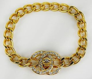 Chanel Gold Tone Metal and Faux Diamond CC (logo) Bracelet