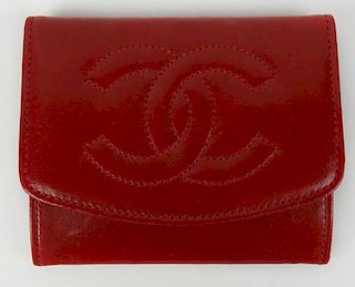 From a Palm Beach Socialite, A Chanel Red Leather Coin Purse With  Stitched CC Logo