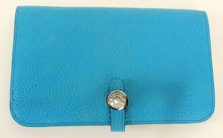 Hermes Dogon Bi Fold Wallet in Turquoise Togo Leather