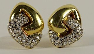 Pair of Lady's Vintage 18 Karat Yellow Gold and Diamond Love Knot Earrings