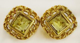 Pair of Lady's Vintage 18 Karat Yellow Gold and Citrine Earrings