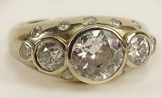 Vintage 2.20 Carat Diamond and 14 Karat Yellow Gold Three Stone Ring