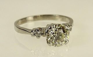 Lady's Vintage approx. 1.60 Carat Round Cut Diamond and Platinum Engagement Ring