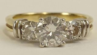 Lady's Vintage 1.70 Carat Diamond and 14 Karat Yellow Gold Three Stone Ring