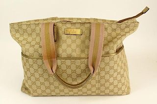 Vintage Gucci Logo Fabric and Gold Leather Diaper Tote Bag Model 155524