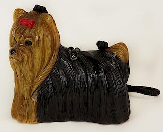 Timmy Woods Beverly Hills Carved Acacia Wood Yorkshire Terrier Shoulder Bag
