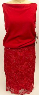 From a Palm Beach Socialite, A Badgley Mischka 2 Piece Red Wool and Beaded Top and Skirt Set