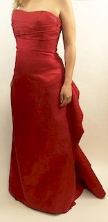 Retro Carolina Herrera Strapless Ruffle-Back Red Silk Gown