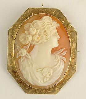Vintage 14 Karat Yellow Gold and Carved Shell Cameo Pendant/Brooch