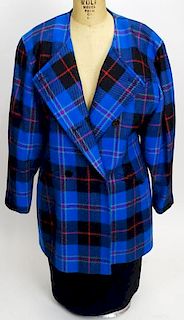 From a Palm Beach Socialite, an Escada 2 Piece Wool Suit. Includes a Plaid Jacket and Black Skirt