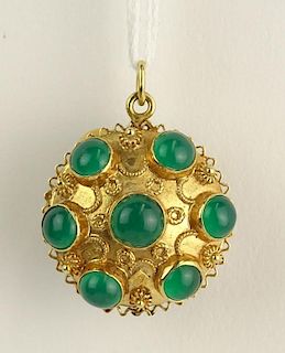 Vintage Chrysophase and 18 Karat Yellow Gold Pendant