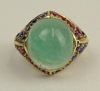 Lady's Cabochon Emerald, Sapphire, Ruby and 14 Karat Yellow Gold Ring