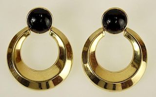 Lady's Vintage 14 Karat Yellow Gold and Onyx Earrings