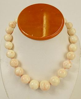 Lady's Vintage Graduated Angelskin Coral Bead Necklace with 14 Karat Yellow Gold Clasp