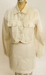 From a Palm Beach Socialite, A Moschino 2 Piece Off White Denim Jacket and Skirt Set