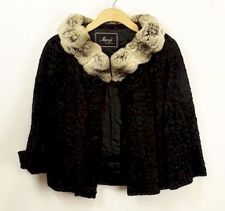 Lady's Vintage Macy's New York Persian Lamb Jacket with Chinchilla Collar