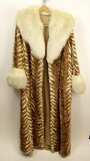 Lady's Vintage Full Length Mink Coat with Fox Collar and Cuffs